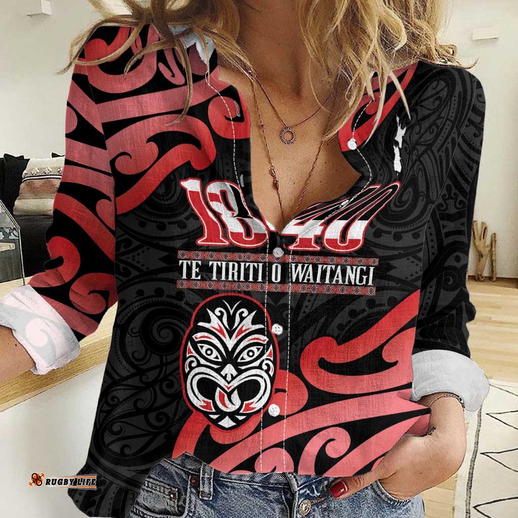 New Zealand 1840 Waitangi Day Women Casual Shirt Aotearoa Haka Mask - Red Version LT14