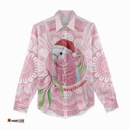 Funny Pink Galah Australia Christmas Women Casual Shirt Eucalyptus Blossoms Aboriginal Art LT14