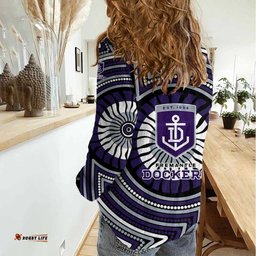 Fremantle Dockers Women Casual Shirt Indigenous Monochrome Dot Art Mascot Style TS04