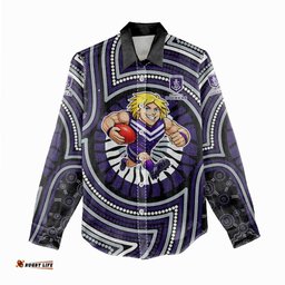 Fremantle Dockers Women Casual Shirt Indigenous Monochrome Dot Art Mascot Style TS04