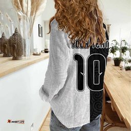 Custom New Zealand Football Women Casual Shirt Silver Fern and Maori Tribal Black White Half Sporty Style LT03