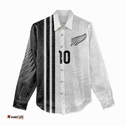 Custom New Zealand Football Women Casual Shirt Silver Fern and Maori Tribal Black White Half Sporty Style LT03