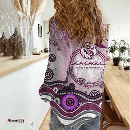 Manly Warringah Sea Eagles Rugby Women Casual Shirt Australian Aboriginal Dot Painting Style TS04
