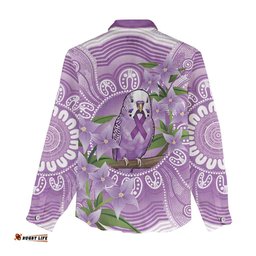 Epilepsy Awareness Budgerigar Australia Women Casual Shirt Budgie Purple Ribbon Boronia Aboriginal LT14