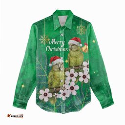 New Zealand Kakapo Christmas Women Casual Shirt Owl Parrot Santa Sliver Fern Manuka - Green LT14