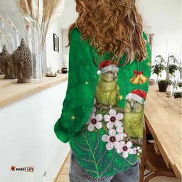 New Zealand Kakapo Christmas Women Casual Shirt Owl Parrot Santa Sliver Fern Manuka - Green LT14