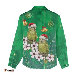 New Zealand Kakapo Christmas Women Casual Shirt Owl Parrot Santa Sliver Fern Manuka - Green LT14