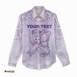 Personalised Epilepsy Awareness Alphabet Women Casual Shirt Purple Ribbon Butterfly Cute Style DT05