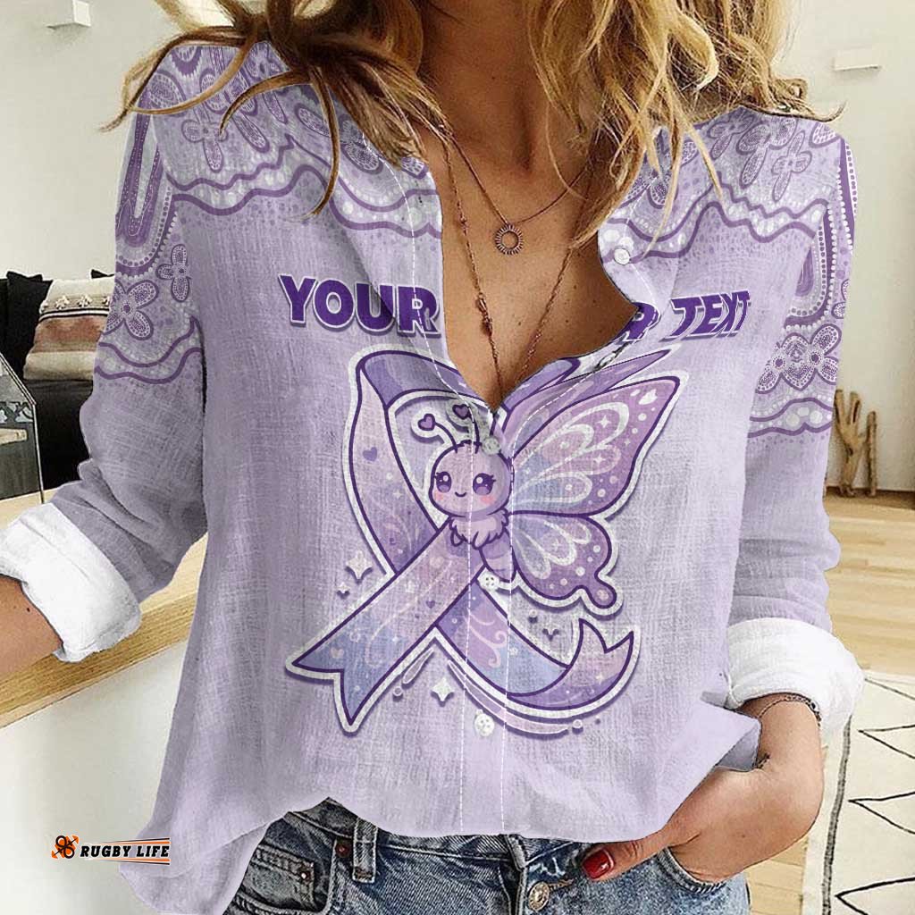 Personalised Epilepsy Awareness Alphabet Women Casual Shirt Purple Ribbon Butterfly Cute Style DT05