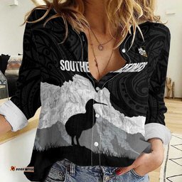 New Zealand South Island Football Custom Women Casual Shirt Aoraki Mount Cook With Kiwi Maori Pattern LT14