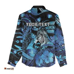 Personalised Maori Romantic Valentine Women Casual Shirt The Hongi Kiss Blue Galaxy DT05