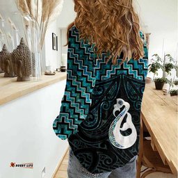 New Zealand Maori Women Casual Shirt Poutama Manaia Turquoise Paua Shell LT05