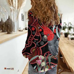 Gang-gang Cockatoo Australia Women Casual Shirt Eucalyptus Blossoms Aboriginal Art LT14
