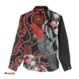 Gang-gang Cockatoo Australia Women Casual Shirt Eucalyptus Blossoms Aboriginal Art LT14