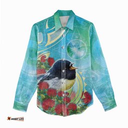 New Zealand Tomtit Women Casual Shirt Maori Koru With Pohutukawa Galaxy Style LT05