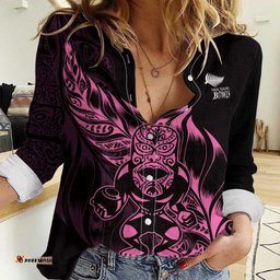 New Zealand Lawn Bowls Custom Women Casual Shirt Pink Maori Warrior Tribal Silver Fern LT9
