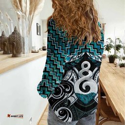 New Zealand Maori Women Casual Shirt Poutama Pikorua Turquoise Paua Shell LT05