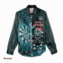 Personalised New Zealand Darts Christmas Women Casual Shirt Maori Fern Merry Dartsmas LT14