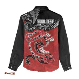 Personalised Aotearoa Toitu Te Tiriti Women Casual Shirt Taniwha Tribal Motifs LT03
