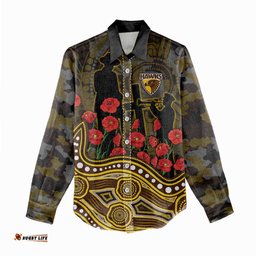 Hawthorn Hawks ANZAC Day Women Casual Shirt Indigenous Dot Art with Poppy Flower Tribute TS04