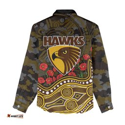 Hawthorn Hawks ANZAC Day Women Casual Shirt Indigenous Dot Art with Poppy Flower Tribute TS04