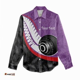 Personalised Aotearoa Lawn Bowls Women Casual Shirt Maori and Silver Fern Sporty Style Purple Color LT03