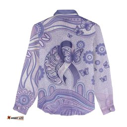 Personalised Epilepsy Awareness Women Casual Shirt Purple Ribbon Butterfly And Brain Aboriginal Art DT05
