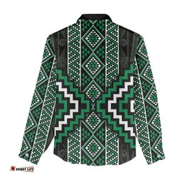 Jade Tukutuku Pattern Aotearoa Women Casual Shirt Niho Taniwha and Puhoro Motifs LT7