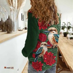 Kokaburra and Waratah Women Casual Shirt Aboriginal Art LT9