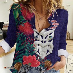 Maori Wheku Meri Kirihimete Personalised Women Casual Shirt All Blue Indigenous Maori Motif LT9