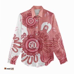 NAIDOC Week 2026 Women Casual Shirt 50 Years Deadly Dhari Pink Aboriginal Art LT14