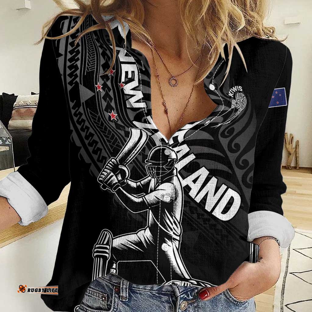 Custom New Zealand Cricket Women Casual Shirt Maori Kiwi Black Fern LT01