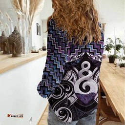 New Zealand Maori Women Casual Shirt Poutama Pikorua Purple Paua Shell LT05