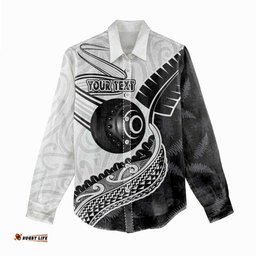 Personalised Aotearoa Lawn Bowls Women Casual Shirt Maori and Silver Fern Half Style LT03
