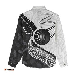 Personalised Aotearoa Lawn Bowls Women Casual Shirt Maori and Silver Fern Half Style LT03