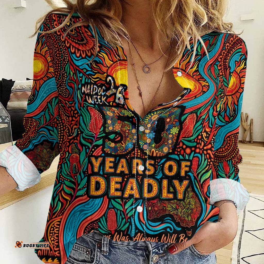 NAIDOC Week 26 Women Casual Shirt 50 Years of Deadly Aboriginal Motif LT03