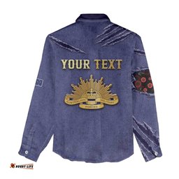 Personalised ANZAC Day Women Casual Shirt Poppy Flowers Ripped Fabric Effect DT05