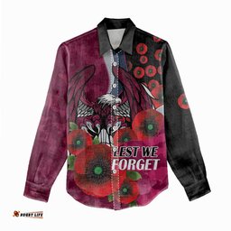 Manly Warringah Sea Eagles ANZAC Personalised Women Casual Shirt Lest We Forget Poppy Camo LT9