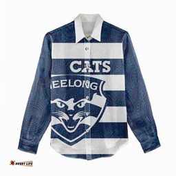AFL Cats Football Custom Women Casual Shirt Geelong Proud Indigenous Art LT14