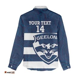 AFL Cats Football Custom Women Casual Shirt Geelong Proud Indigenous Art LT14