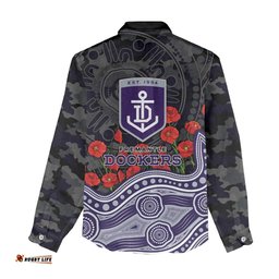 Fremantle Dockers ANZAC Day Women Casual Shirt Indigenous Dot Art with Poppy Flower Tribute TS04