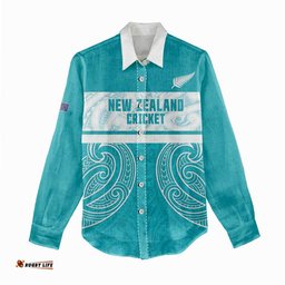 New Zealand Silver Fern Cricket Custom Women Casual Shirt Black Cap Teal Maori Pattern LT14