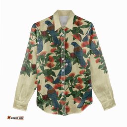 New Zealand Christmas Women Casual Shirt Romantic Tui Birds on Pohutukawa - Ivory LT7