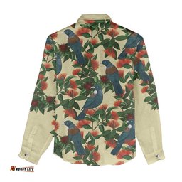 New Zealand Christmas Women Casual Shirt Romantic Tui Birds on Pohutukawa - Ivory LT7