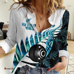 New Zealand Lawn Bowls Custom Women Casual Shirt Aotearoa Silver Fern Paua Shell LT14
