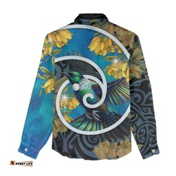 New Zealand Tui Bird Women Casual Shirt Maori Koru With Kowhai Flowers LT05