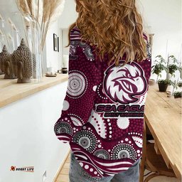 Manly Warringah Sea Eagles Women Casual Shirt Aboriginal Dot Pattern - Rugby Mascot Heritage Pride TS04