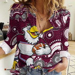 Manly Warringah Sea Eagles Women Casual Shirt Aboriginal Dot Pattern - Rugby Mascot Heritage Pride TS04