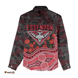 Essendon Bombers ANZAC Day Women Casual Shirt Indigenous Dot Art with Poppy Flower Tribute TS04