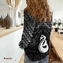 New Zealand Maori Women Casual Shirt Poutama Manaia Black Paua Shell LT05